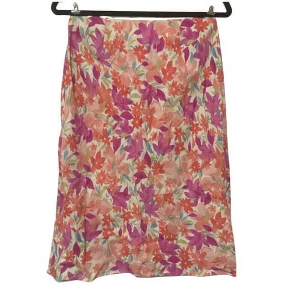LOFT Dresses & Skirts - LOFT LIKE NEW 100% linen bright floral print midi career skirt w/ side zip 6